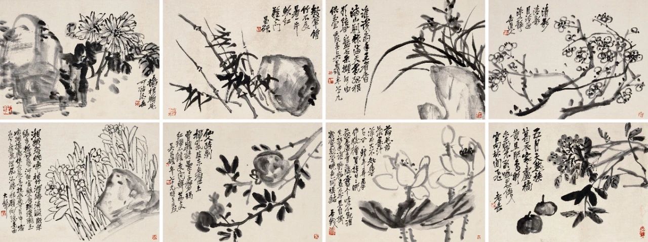 吳昌碩（1844-1927）花卉冊頁八開